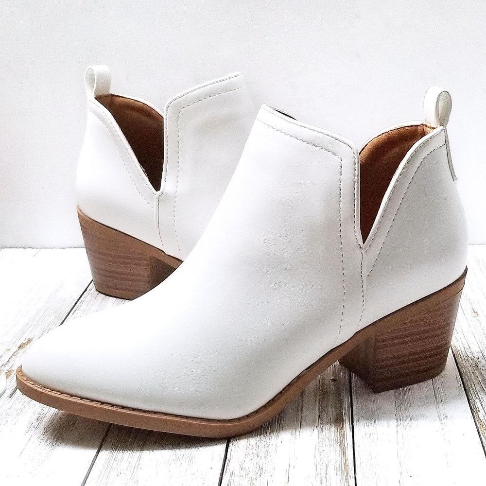 New White V Cutout Ankle Boots Booties